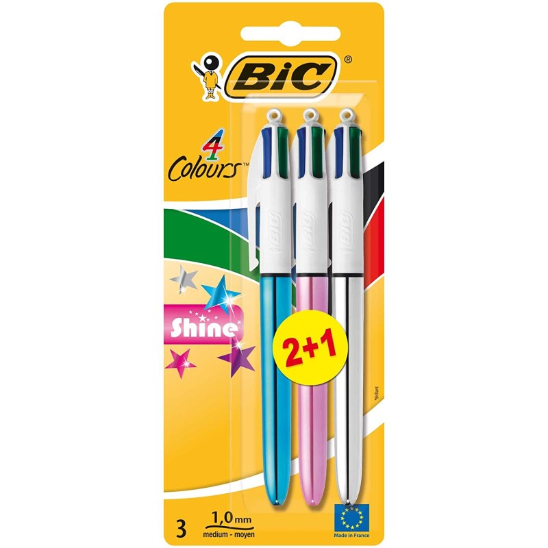 Stylo 4 couleurs Shine Bic lot de 3 Stylo 4 couleurs Shine Bic lot de 3
