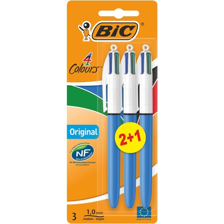 Pack trois stylos Bic 4 couleurs