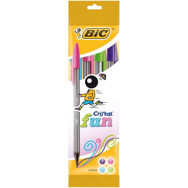 Stylos bille Bic Cristal Fun lot de 4 Stylos bille Bic Cristal Fun lot de 4