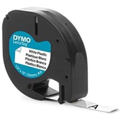 ✅ Dymo LetraTag 91201/91221 (S0721610/S0721660) - Texte noir sur fond blanc - Largeur 12 mm x 4 mètres couleur en stock