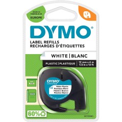 Dymo LetraTag 91201/91221 (S0721610/S0721660) - Texte noir sur fond blanc - Largeur 12 mm x 4 mètres
