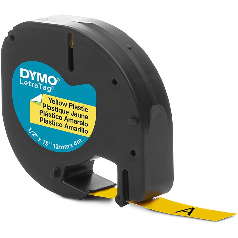 Dymo LetraTag 91202 (S0721620) - Texte noir sur fond jaune - Largeur 12 mm x 4 mètres