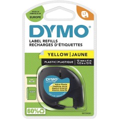 Dymo LetraTag 91202 (S0721620) - Texte noir sur fond jaune - Largeur 12 mm x 4 mètres