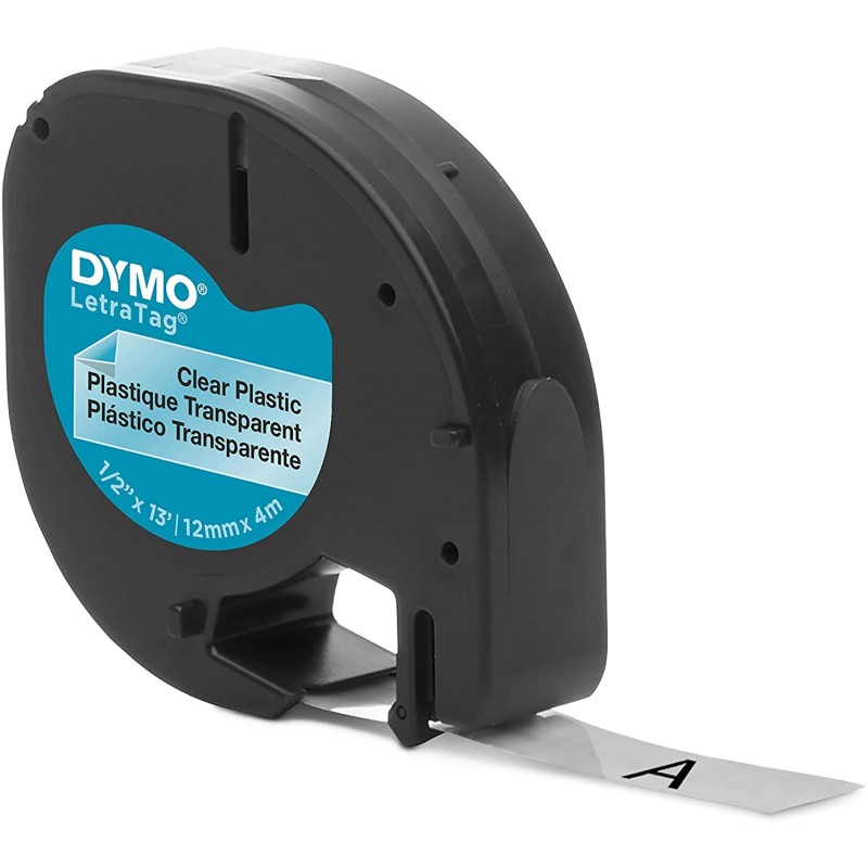 Dymo LetraTag 12267 (S0721530) - Texte noir sur fond transparent - Largeur 12 mm x 4 mètres