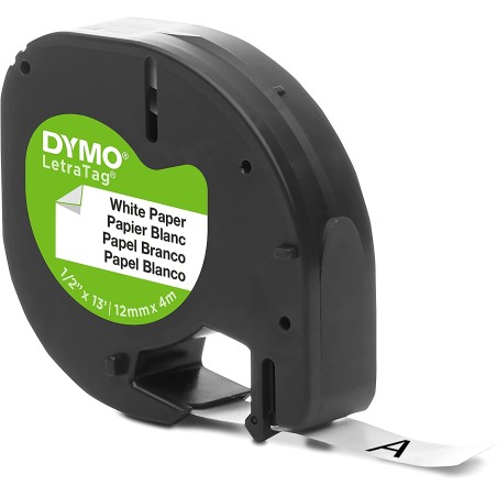 ✅ Dymo LetraTag 91200 (S0721510) - Texte noir sur fond blanc - Largeur 12 mm x 4 mètres couleur Noir/blanc en stock