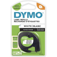 Dymo LetraTag 91200 (S0721510) - Texte noir sur fond blanc - Largeur 12 mm x 4 mètres