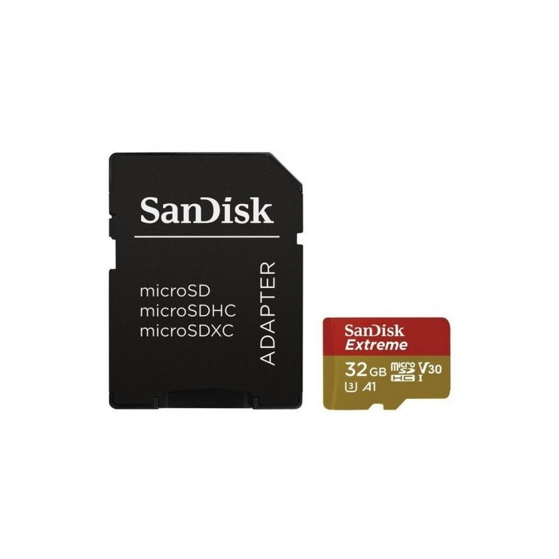 Carte Sandisk Extreme Micro SDHC 32 Go UHS-I U3 A1 Classe 10 90 Mo/s + Adaptateur SD Carte Sandisk Extreme Micro SDHC 32 Go UHS-I U3 A1 Classe 10 90 Mo/s + Adaptateur SD