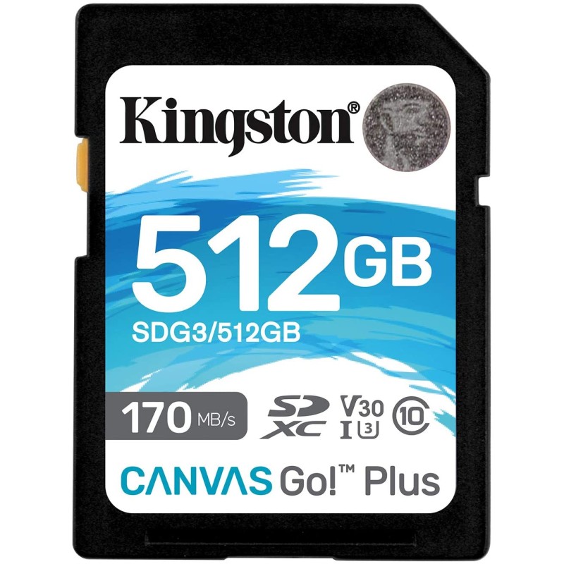 Carte SDXC Kingston 512 Go UHS-I U3 V30 Classe 10 170 Mo/s Canvas Go Plus