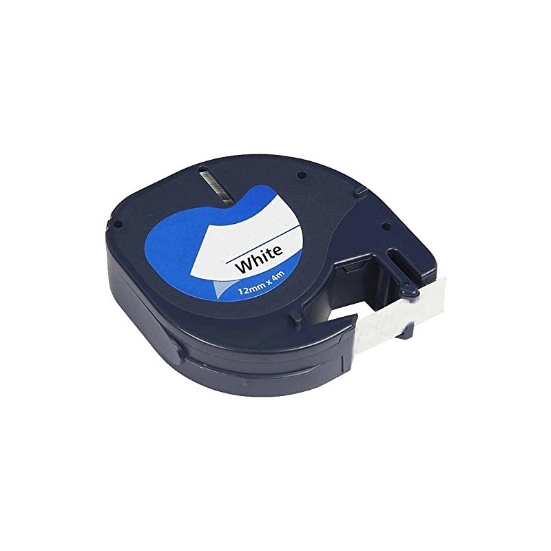 Ruban compatible Dymo LetraTag 91201 (S0721610) Texte noir sur fond blanc - Largeur 12 mm x 4 mètres