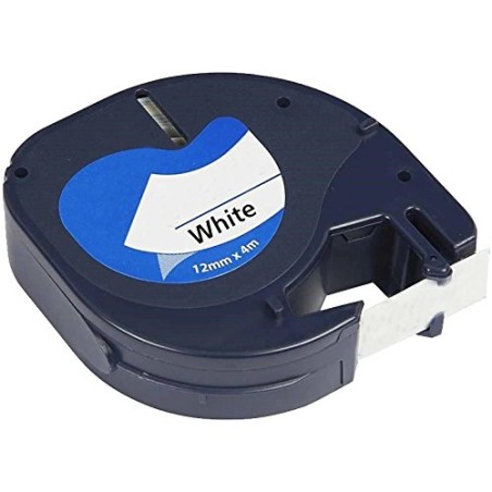 ✅ Ruban compatible Dymo LetraTag 91201 (S0721610) Texte noir sur fond blanc - Largeur 12 mm x 4 mètres couleur en stock