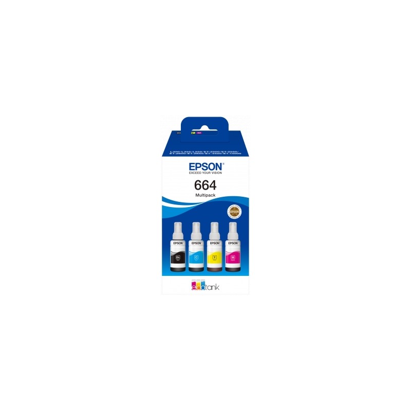 Epson 664 Lot de 4 bouteilles d'encre d'origine C13T664640