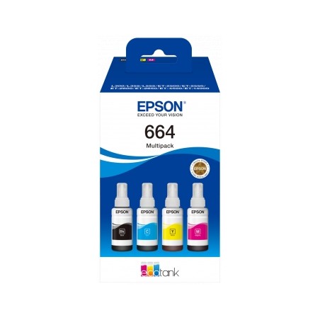 ✅ Epson 664 Lot de 4 bouteilles d'encre d'origine C13T664640 couleur pack en stock