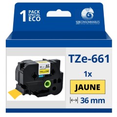 ✅ Ruban compatible Brother TZe661 - Texte noir sur fond jaune couleur Noir/jaune en stock
