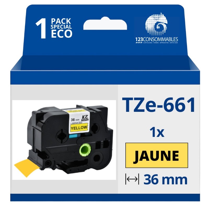 Ruban compatible Brother TZe661 - Texte noir sur fond jaune Ruban compatible Brother TZe661 - Texte noir sur fond jaune