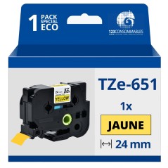 ✅ Ruban compatible Brother TZe651 - Texte noir sur fond jaune couleur Noir/jaune en stock
