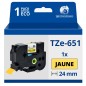Ruban compatible Brother TZe651 - Texte noir sur fond jaune Ruban compatible Brother TZe651 - Texte noir sur fond jaune