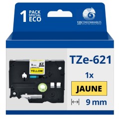 ✅ Ruban compatible Brother TZe621 - Texte noir sur fond jaune couleur Noir/jaune en stock