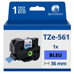 ✅ Ruban compatible Brother TZe561 - Texte noir sur fond bleu couleur Noir/bleu en stock