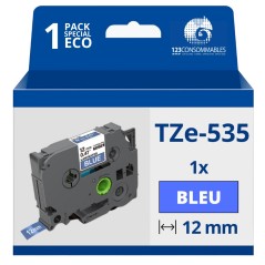 ✅ Ruban compatible Brother TZe535 - Texte blanc sur fond bleu - Largeur 12 mm x 8 mètres couleur Blanc/bleu en stock