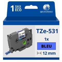 ✅ Ruban compatible Brother TZe531 - Texte noir sur fond bleu - Largeur 12 mm x 8 mètres couleur Noir/bleu en stock