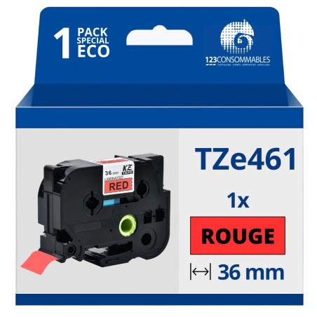 ✅ Ruban compatible Brother TZe461 - Texte noir sur fond rouge couleur Rouge/noir en stock