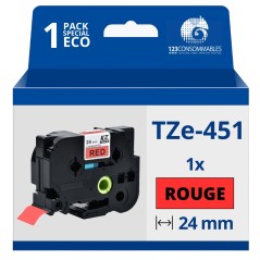 ✅ Ruban compatible Brother TZe451 - Texte noir sur fond rouge couleur Rouge/noir en stock