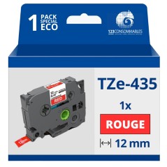 ✅ Ruban compatible Brother TZe435 - Texte blanc sur fond rouge - Largeur 12 mm x 8 mètres couleur Blanc/rouge en stock
