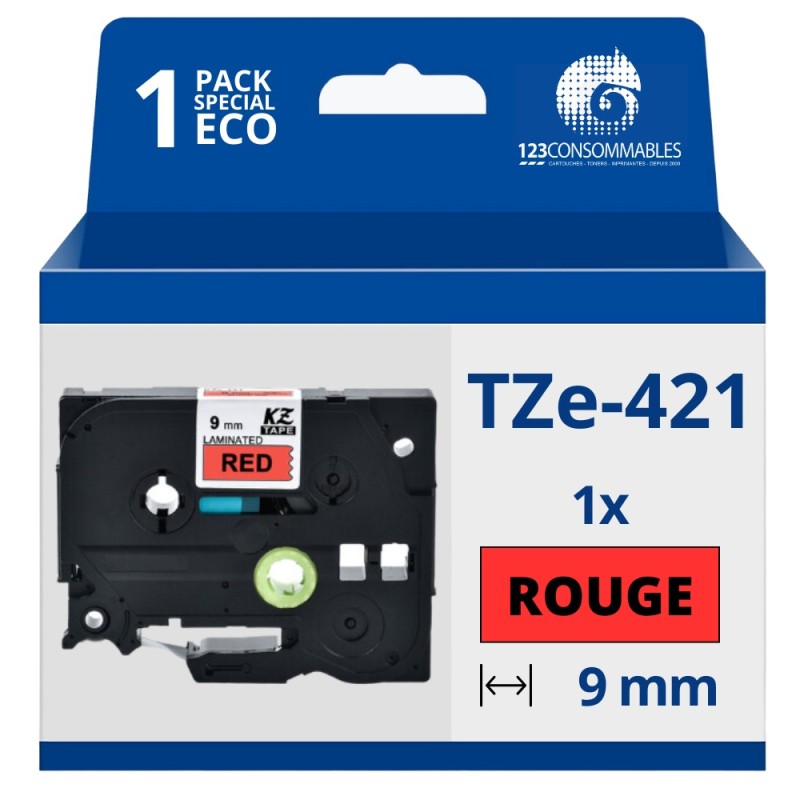 Ruban compatible Brother TZe421 - Texte noir sur fond rouge Ruban compatible Brother TZe421 - Texte noir sur fond rouge