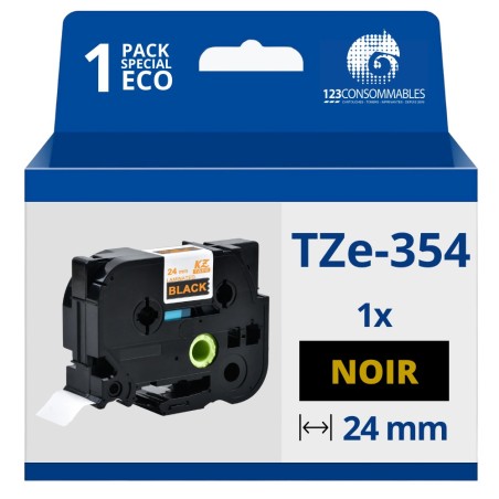 ✅ Ruban compatible Brother TZe354 - Texte doré sur fond noir couleur Or/noir en stock