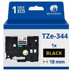 ✅ Ruban compatible Brother TZe344 - Texte doré sur fond noir - Largeur 18 mm x 8 mètres couleur Or/noir en stock