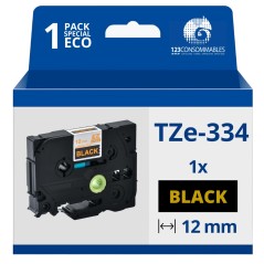 ✅ Ruban compatible Brother TZe334 - Texte doré sur fond noir - Largeur 12 mm x 8 mètres couleur Or/noir en stock