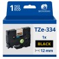 Ruban compatible Brother TZe334 - Texte doré sur fond noir - Largeur 12 mm x 8 mètres Ruban compatible Brother TZe334 - Texte doré sur fond noir - Largeur 12 mm x 8 mètres