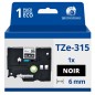 Ruban compatible Brother TZe315 - Texte blanc sur fond noir Ruban compatible Brother TZe315 - Texte blanc sur fond noir
