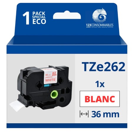 ✅ Ruban compatible Brother TZe262 - Texte rouge sur fond blanc couleur Rouge/blanc en stock
