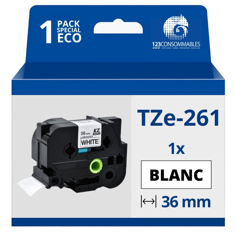 Ruban compatible Brother TZe261 - Texte noir sur fond blanc Ruban compatible Brother TZe261 - Texte noir sur fond blanc