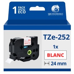 ✅ Ruban compatible Brother TZe252 - Texte rouge sur fond blanc couleur Rouge/blanc en stock