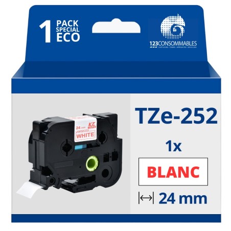 ✅ Ruban compatible Brother TZe252 - Texte rouge sur fond blanc couleur Rouge/blanc en stock