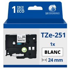 ✅ Ruban compatible Brother TZe251 - Texte noir sur fond blanc couleur Noir/blanc en stock