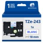 Ruban compatible Brother TZe243 - Texte bleu sur fond blanc - Largeur 18 mm x 8 mètres Ruban compatible Brother TZe243 - Texte bleu sur fond blanc - Largeur 18 mm x 8 mètres