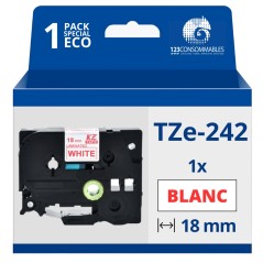 ✅ Ruban compatible Brother TZe242 - Texte rouge sur fond blanc - Largeur 18 mm x 8 mètres couleur Rouge/blanc en stock
