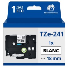 ✅ Ruban compatible Brother TZe241 - Texte noir sur fond blanc - Largeur 18 mm x 8 mètres couleur Noir/blanc en stock