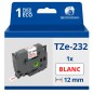 Ruban compatible Brother TZe232 - Texte rouge sur fond blanc - Largeur 12 mm x 8 mètres Ruban compatible Brother TZe232 - Texte rouge sur fond blanc - Largeur 12 mm x 8 mètres