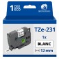 Ruban compatible Brother TZe-231 - Texte noir sur fond blanc - Largeur 12 mm x 8 mètres