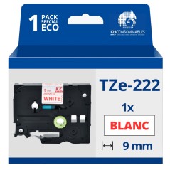✅ Ruban compatible Brother TZe222 - Texte rouge sur fond blanc couleur Rouge/blanc en stock