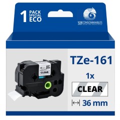 ✅ Ruban compatible Brother TZe161 - Texte noir sur fond transparent couleur Noir/transparent en stock
