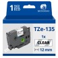 Ruban compatible Brother TZe135 - Texte blanc sur fond transparent - Largeur 12 mm x 8 mètres Ruban compatible Brother TZe135 - Texte blanc sur fond transparent - Largeur 12 mm x 8 mètres