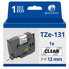 ✅ Ruban compatible Brother TZe131 - Texte noir sur fond transparent - Largeur 12 mm x 8 mètres couleur Noir/tra en stock