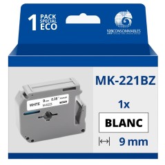 ✅ Ruban compatible Brother MK221BZ non laminé - Texte noir sur fond blanc couleur Noir/blanc en stock