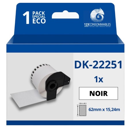 ✅ Étiquettes compatibles Brother DK22251 - Largeur 62 mm x 15,24 mètres - Texte rouge et noir sur fond blanc c en stock