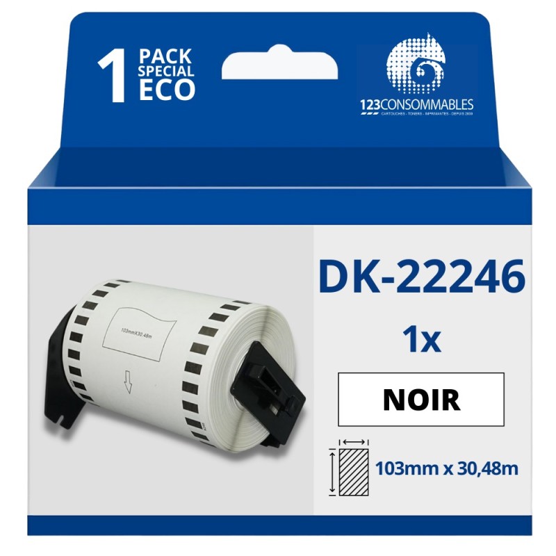 Étiquettes compatibles Brother DK22246 -Largeur 103 mm x 30,48 mètres - Texte noir sur fond blanc Étiquettes compatibles Brother DK22246 -Largeur 103 mm x 30,48 mètres - Texte noir sur fond blanc